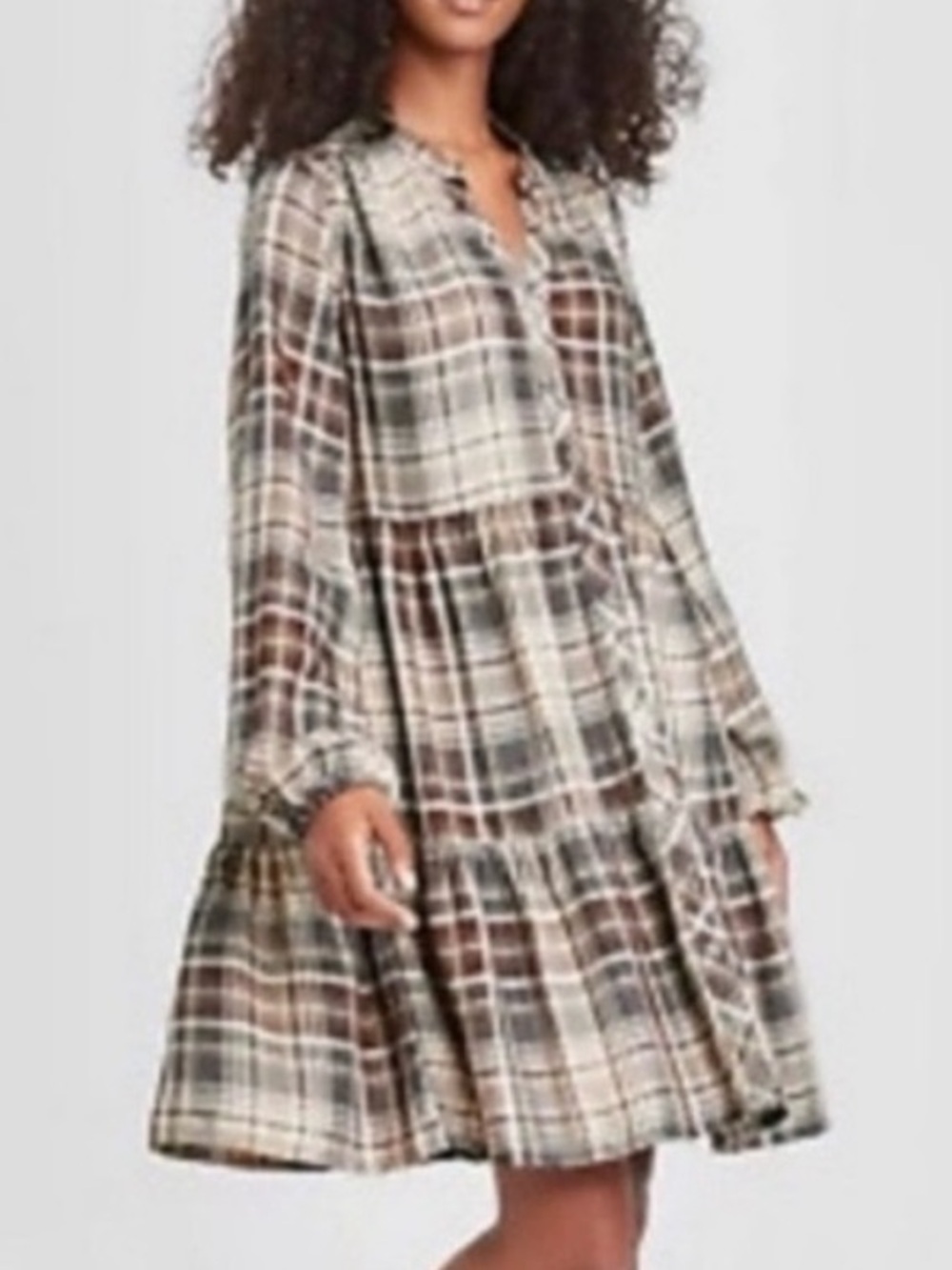 Knox Rose Plaid Long-Sleeve Tiered Mini Dress X-SMALL